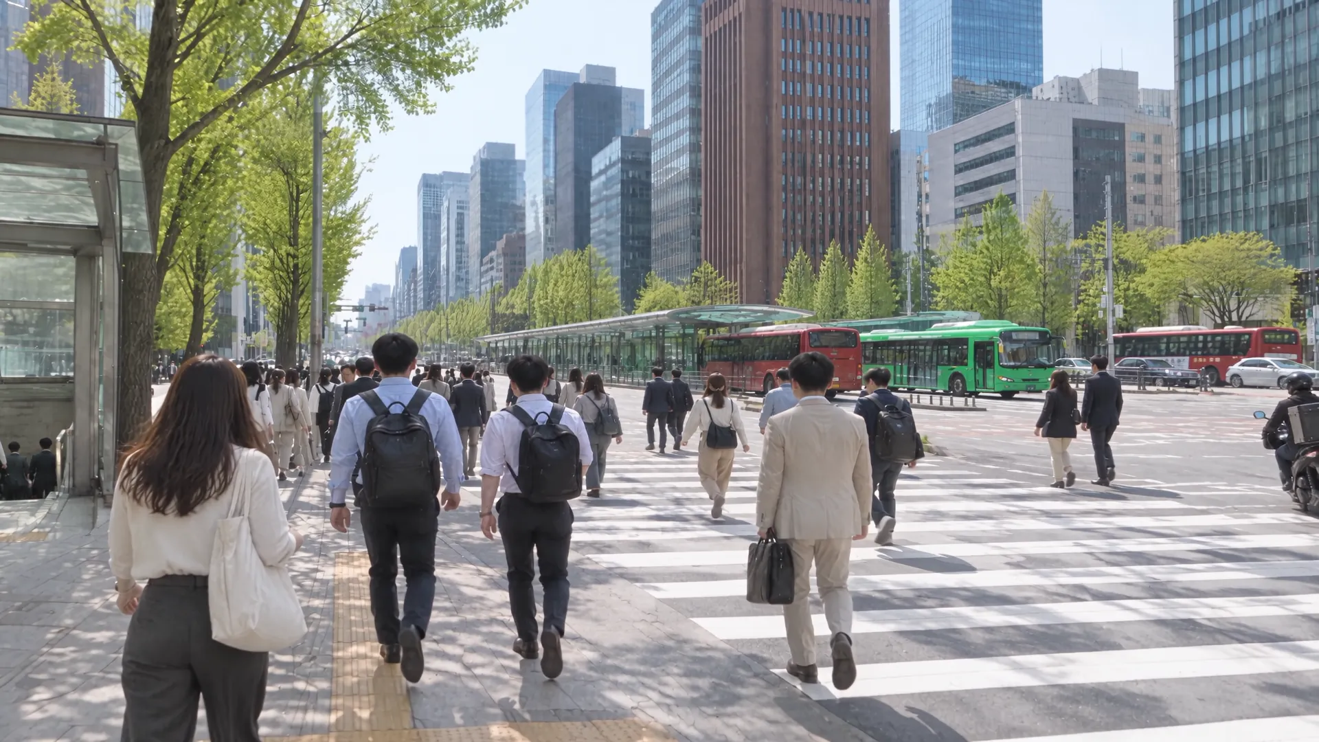 브랜드 영상 장면: 횡단보도를 건너는 사람들